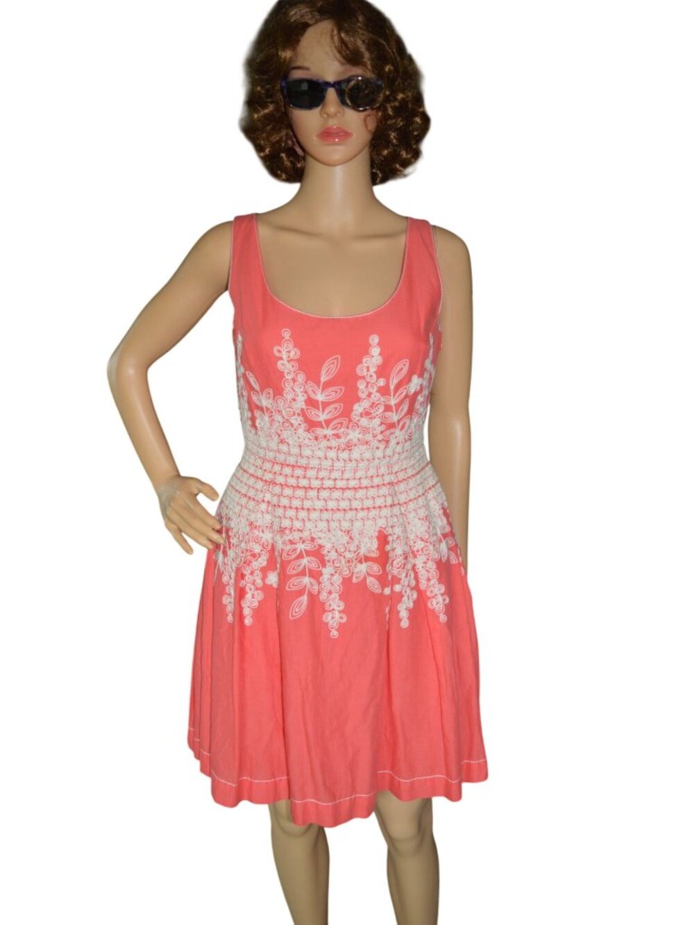 Sophie Max Coral Pink Embroidered Seeveless Sundress Women Size XS Spring Preppy